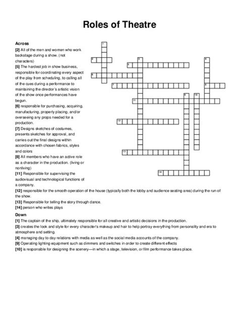 theatre work crossword clue.